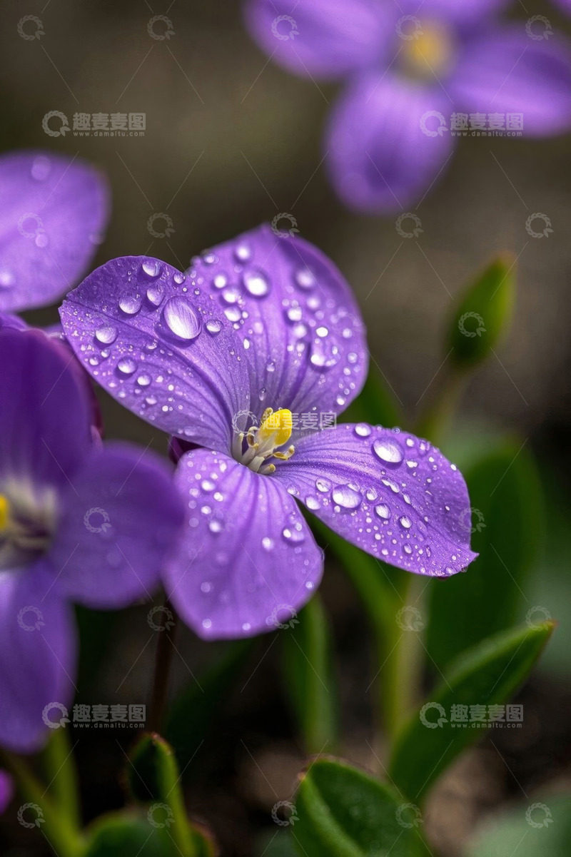 高清大图下载【趣麦麦图】带水珠的紫色花朵特写