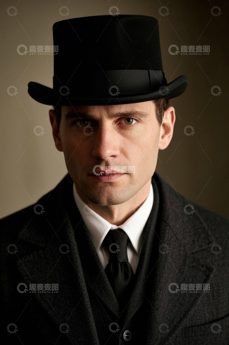 高清大图下载【趣麦麦图】身穿正装戴礼帽的绅士肖像