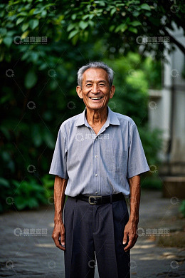 微笑的老年男子户外写真