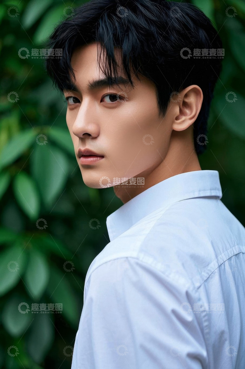 高清大图下载【趣麦麦图】清秀少年侧身回眸浅笑