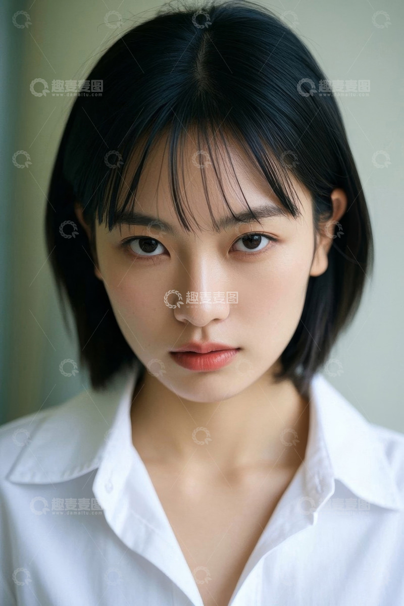 高清大图下载【趣麦麦图】清纯女生黑白写真特写