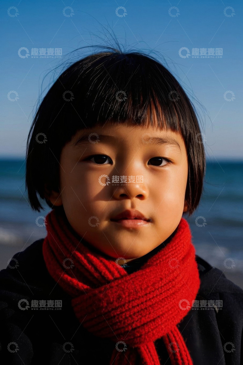 高清大图下载【趣麦麦图】阳光下戴红围巾的小女孩