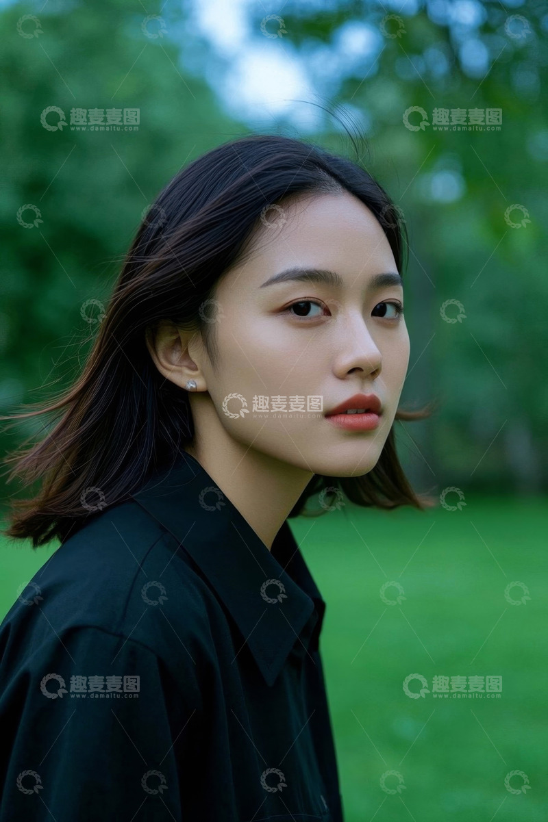 高清大图下载【趣麦麦图】侧颜清秀女子户外写真