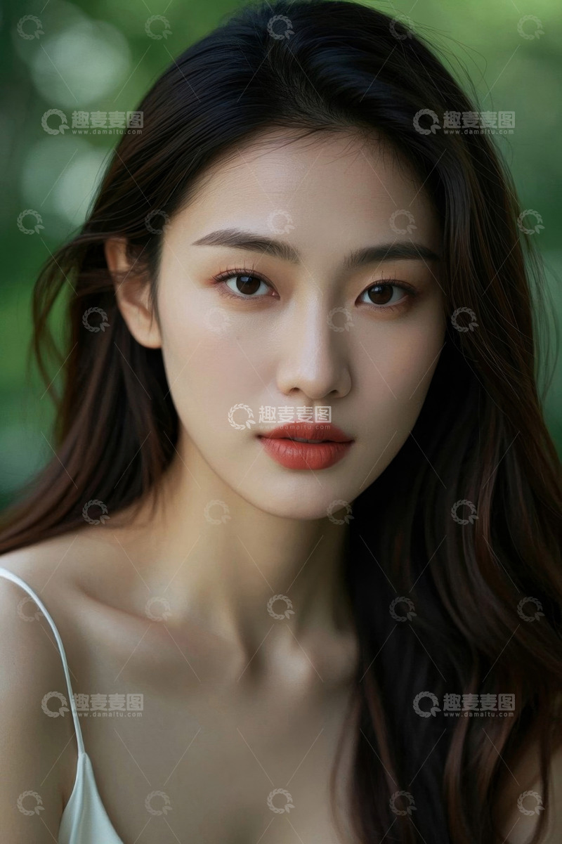 高清大图下载【趣麦麦图】美女写真绿意背景清新淡雅