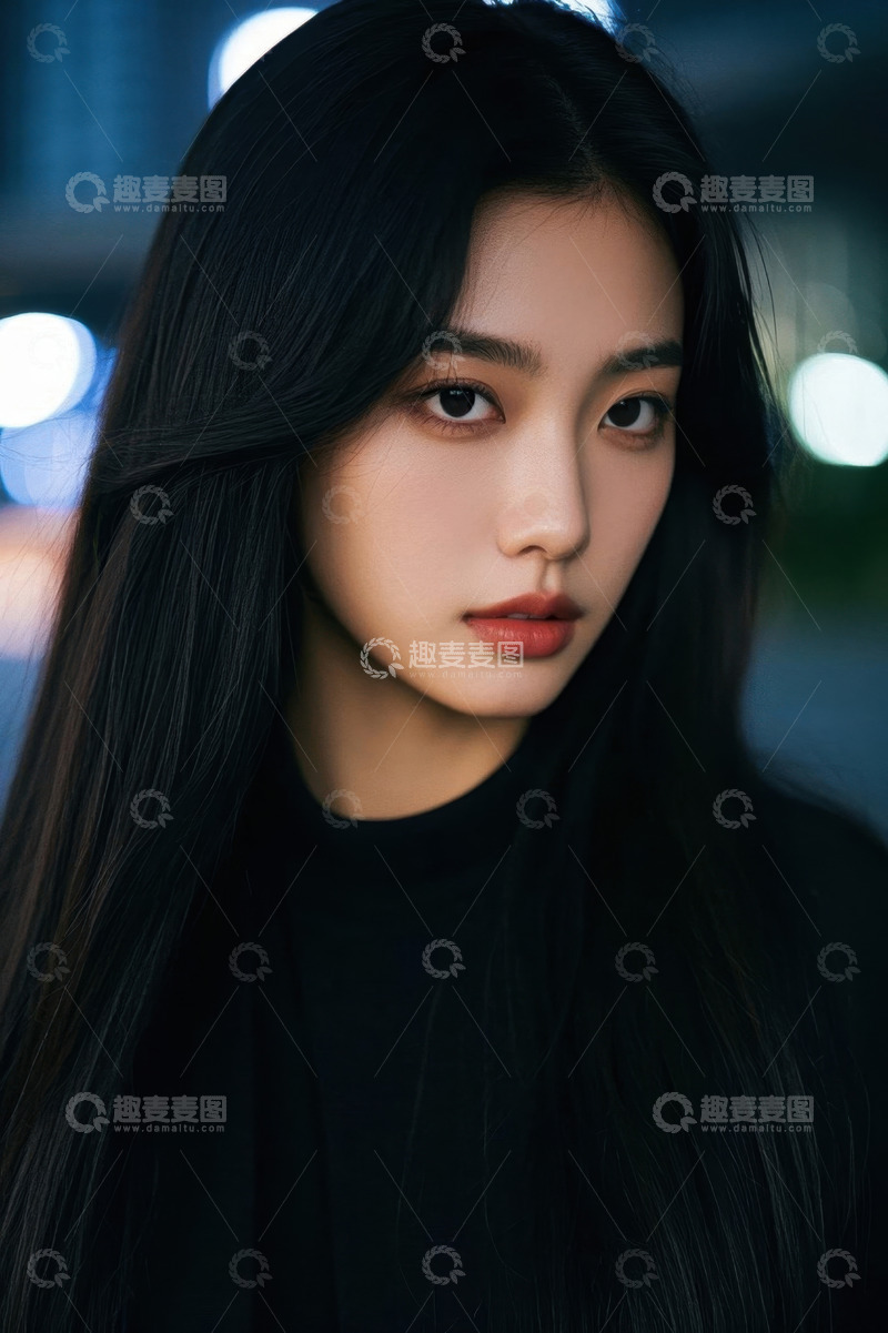 高清大图下载【趣麦麦图】眼神清澈的黑色长发女子