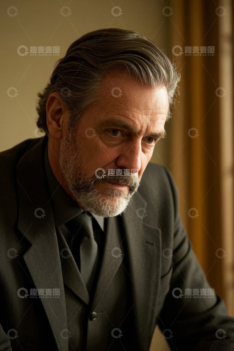高清大图下载【趣麦麦图】忧郁中年男子西装革履肖像照