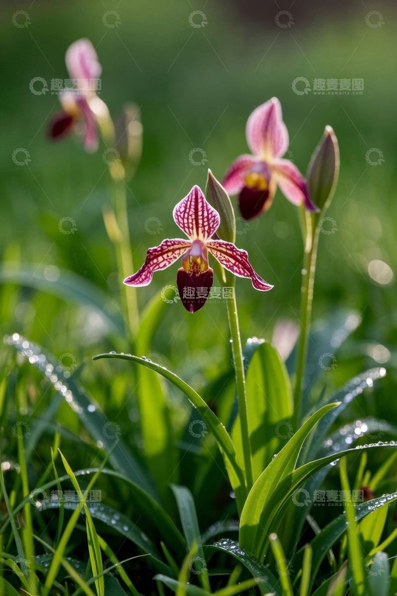 高清大图下载【趣麦麦图】带露珠的粉色兰花特写
