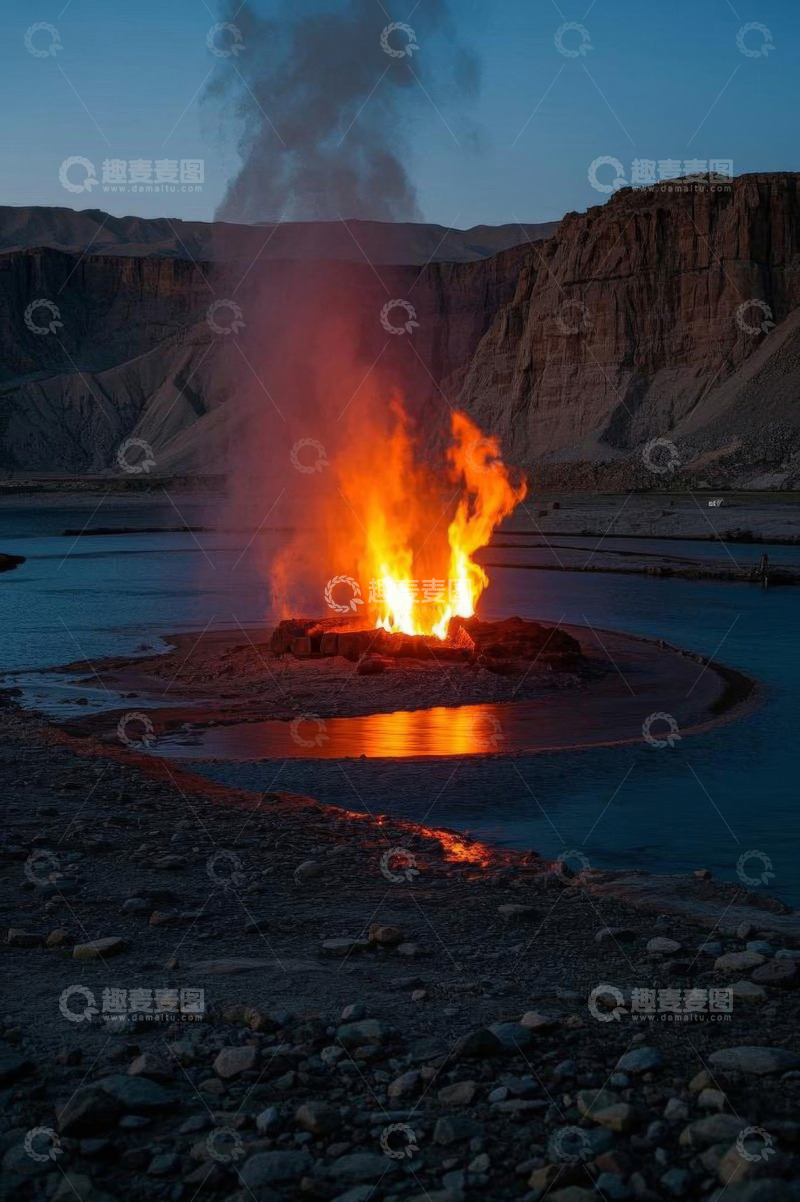 高清大图下载【趣麦麦图】湖畔燃烧的火焰景观