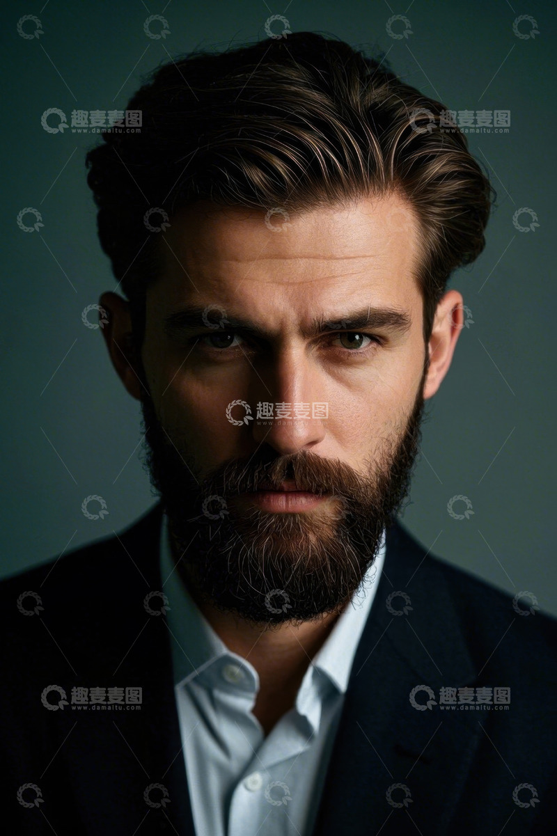 高清大图下载【趣麦麦图】深色背景下蓄须男士肖像