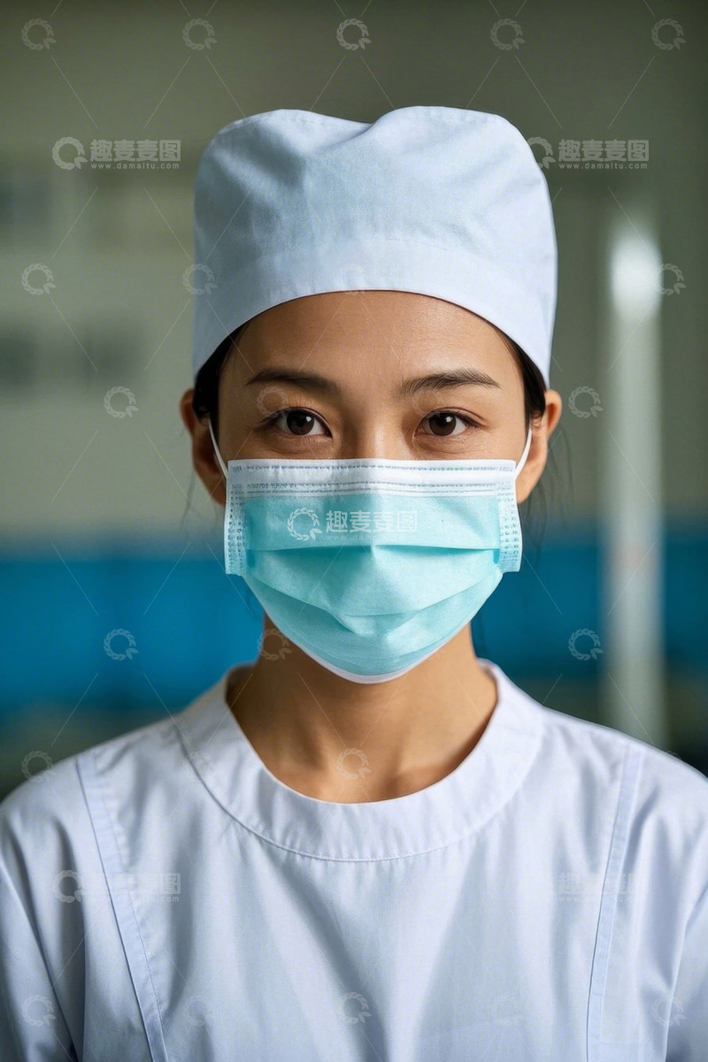 高清大图下载【趣麦麦图】戴口罩的年轻女医生