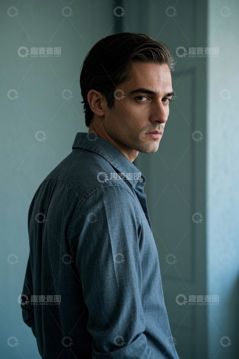 高清大图下载【趣麦麦图】忧郁眼神的年轻男子侧身照