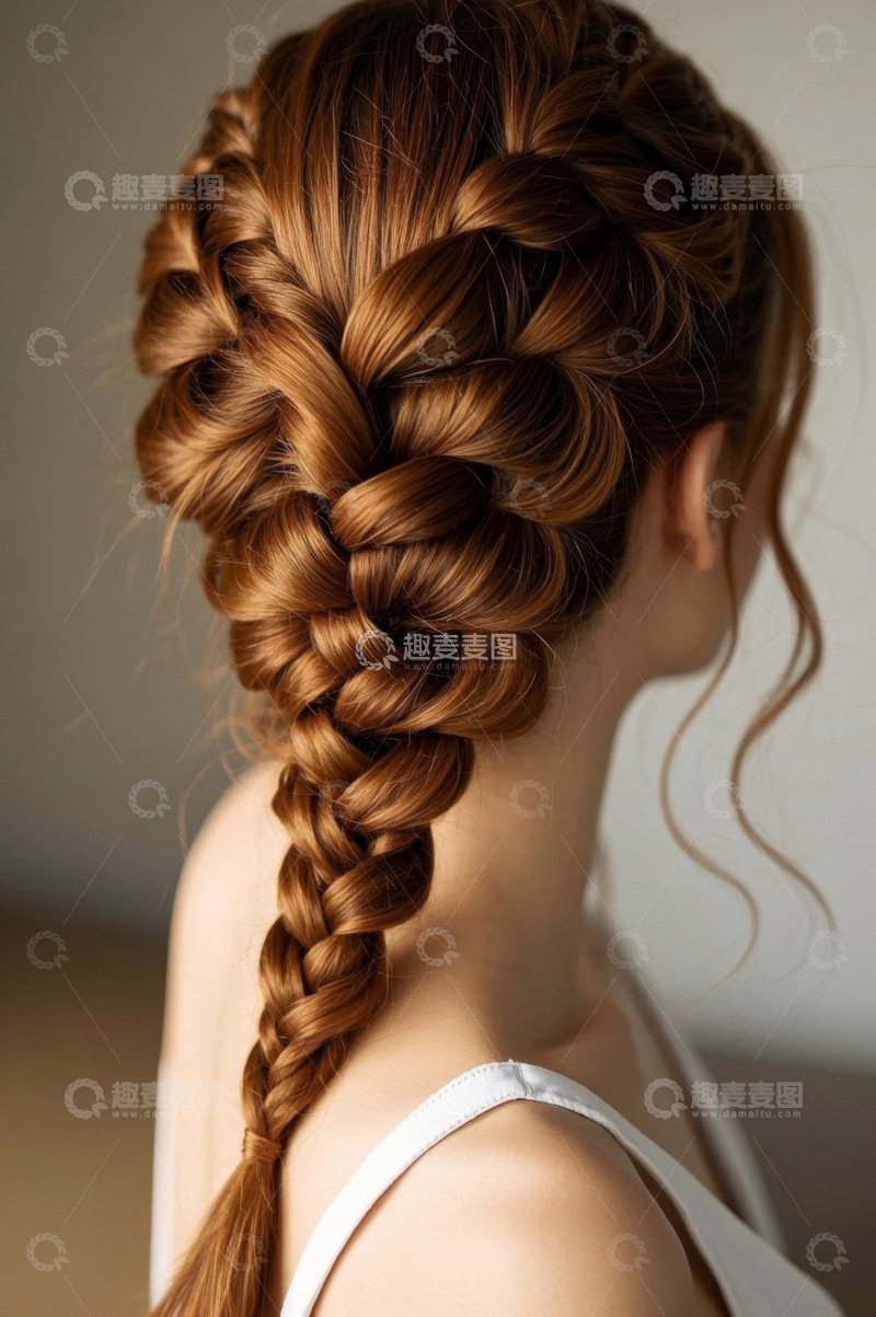 高清大图下载【趣麦麦图】红发女子编发造型秀发柔顺