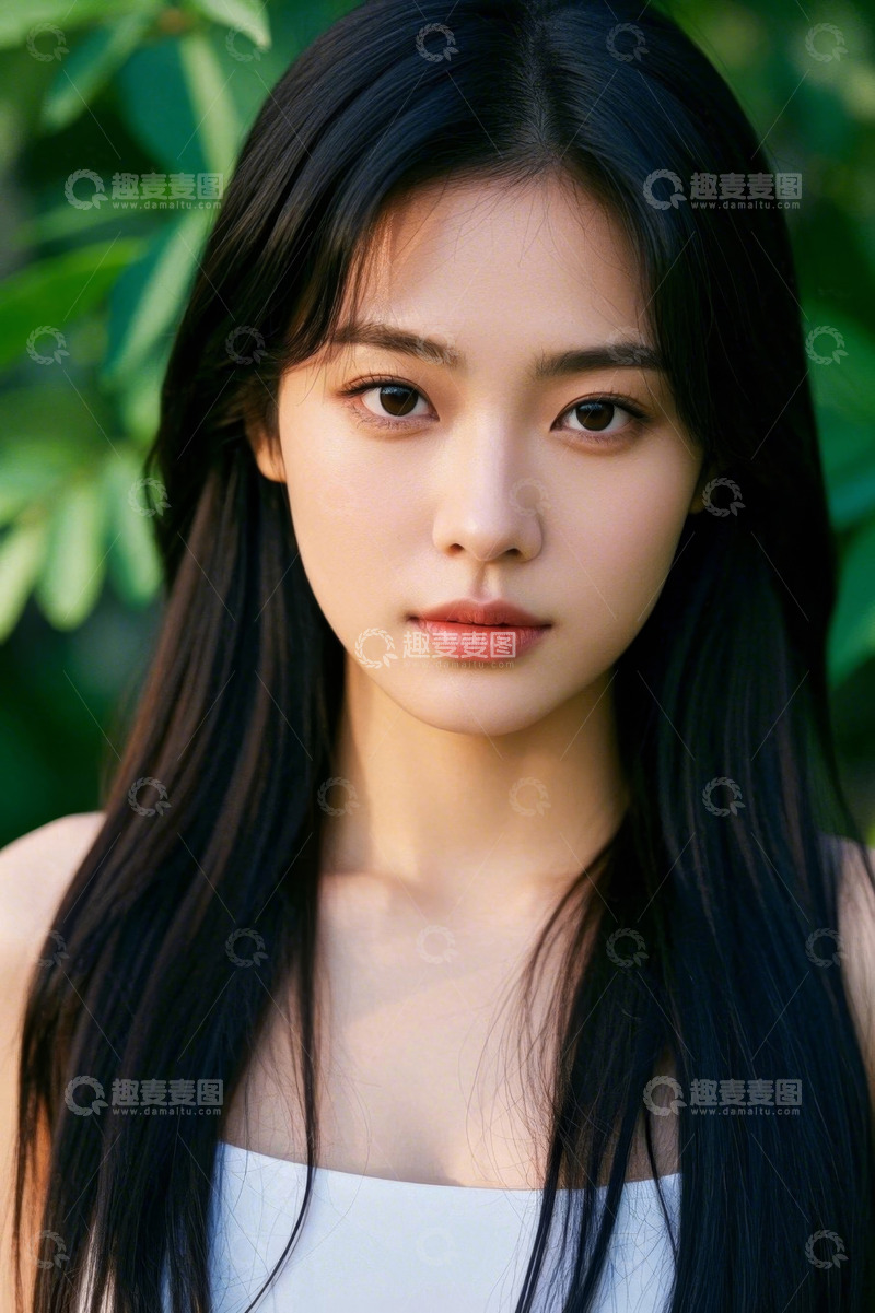 高清大图下载【趣麦麦图】清秀女子户外写真绿叶背景