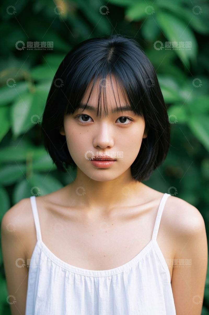 高清大图下载【趣麦麦图】清纯少女户外写真绿色背景