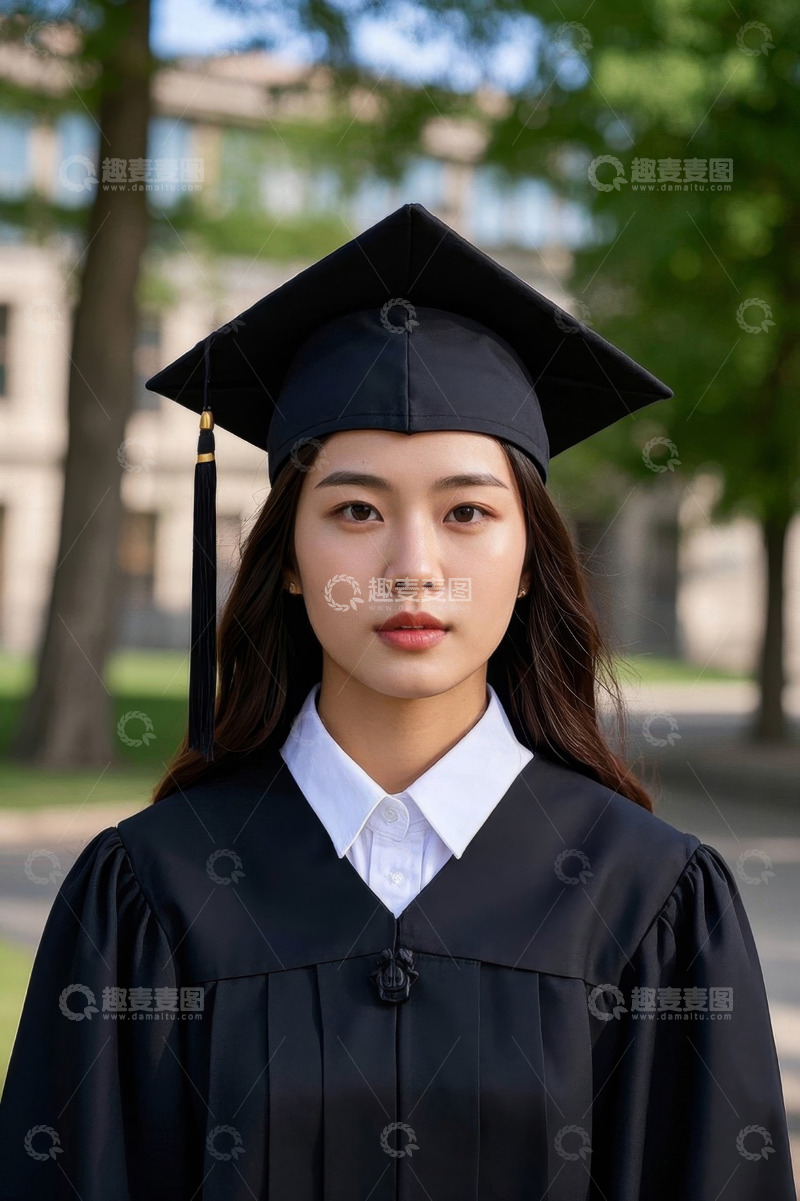 高清大图下载【趣麦麦图】毕业生身穿学士服拍照留念