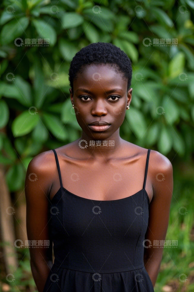 高清大图下载【趣麦麦图】黑人女子肖像照片绿色背景