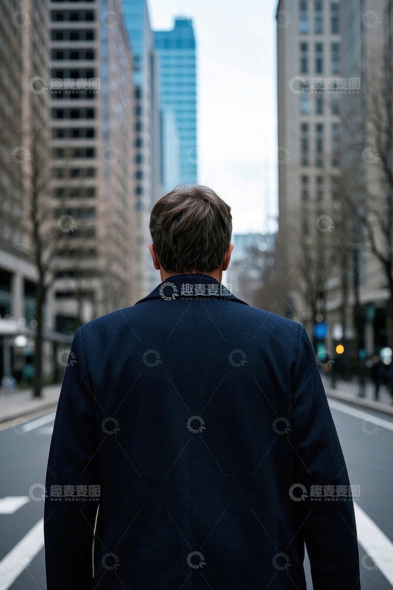 高清大图下载【趣麦麦图】都市背影男子职业装走在大街上