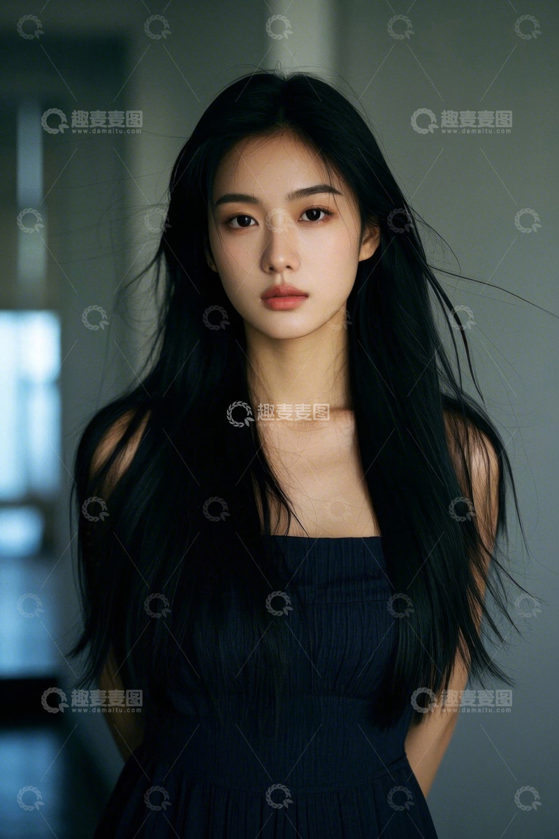 高清大图下载【趣麦麦图】美女黑色长发写真照片