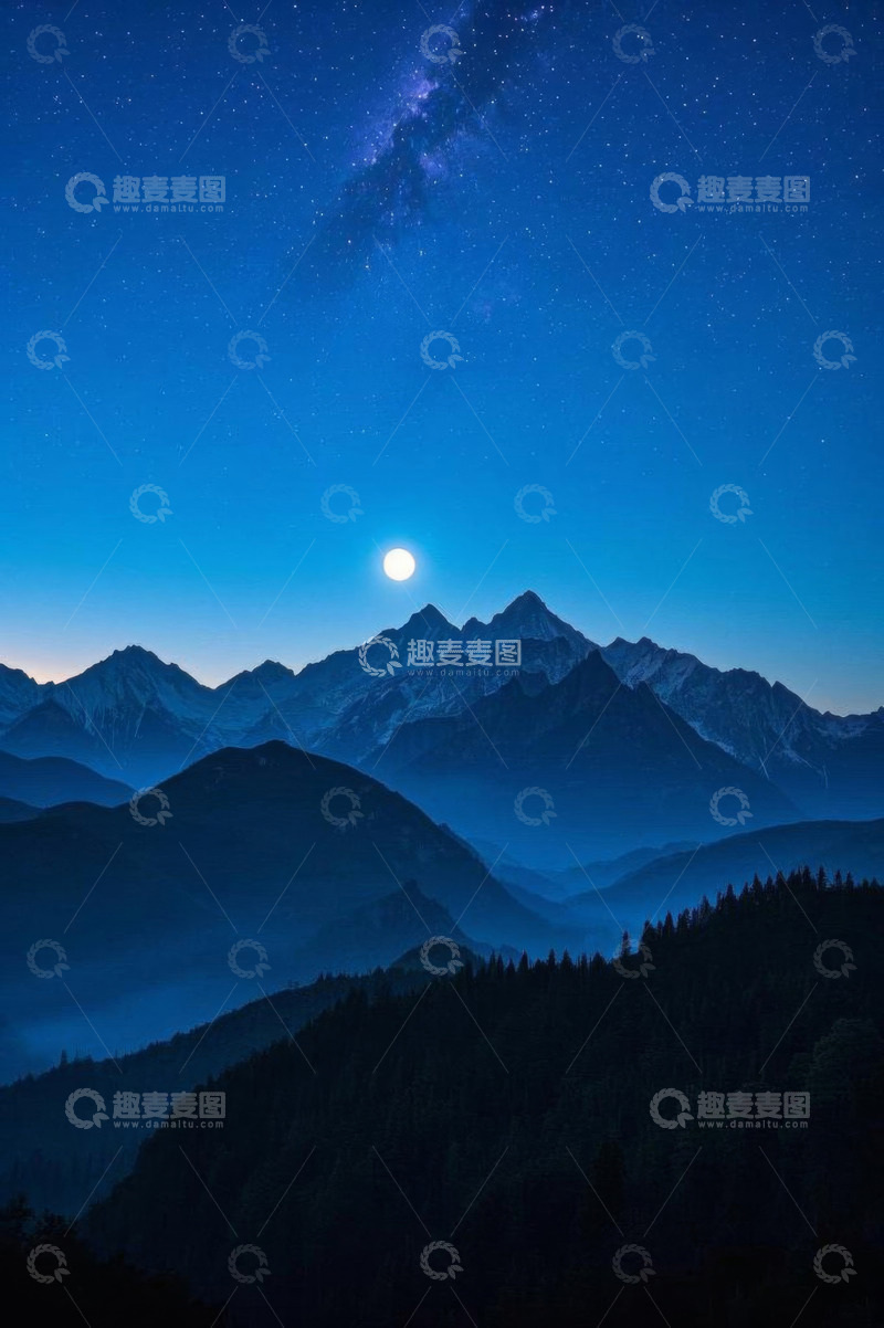 高清大图下载【趣麦麦图】月夜下的山脉星空景色