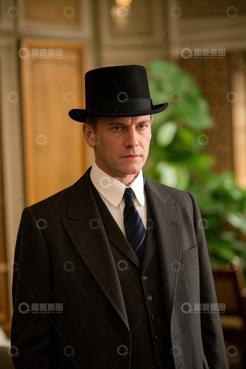高清大图下载【趣麦麦图】穿着西装戴礼帽的男子肖像