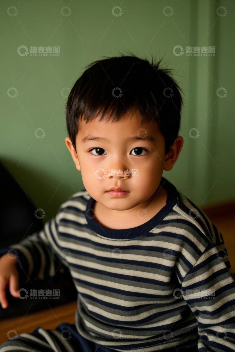 高清大图下载【趣麦麦图】穿着条纹衫的小男孩肖像