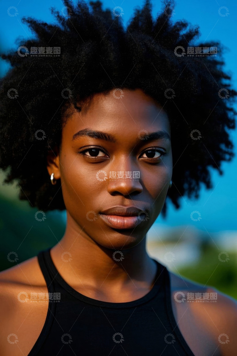 高清大图下载【趣麦麦图】非洲裔女性肖像阳光明媚户外