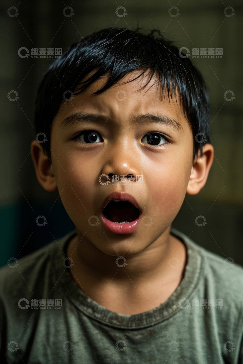 高清大图下载【趣麦麦图】惊讶的小男孩肖像特写镜头