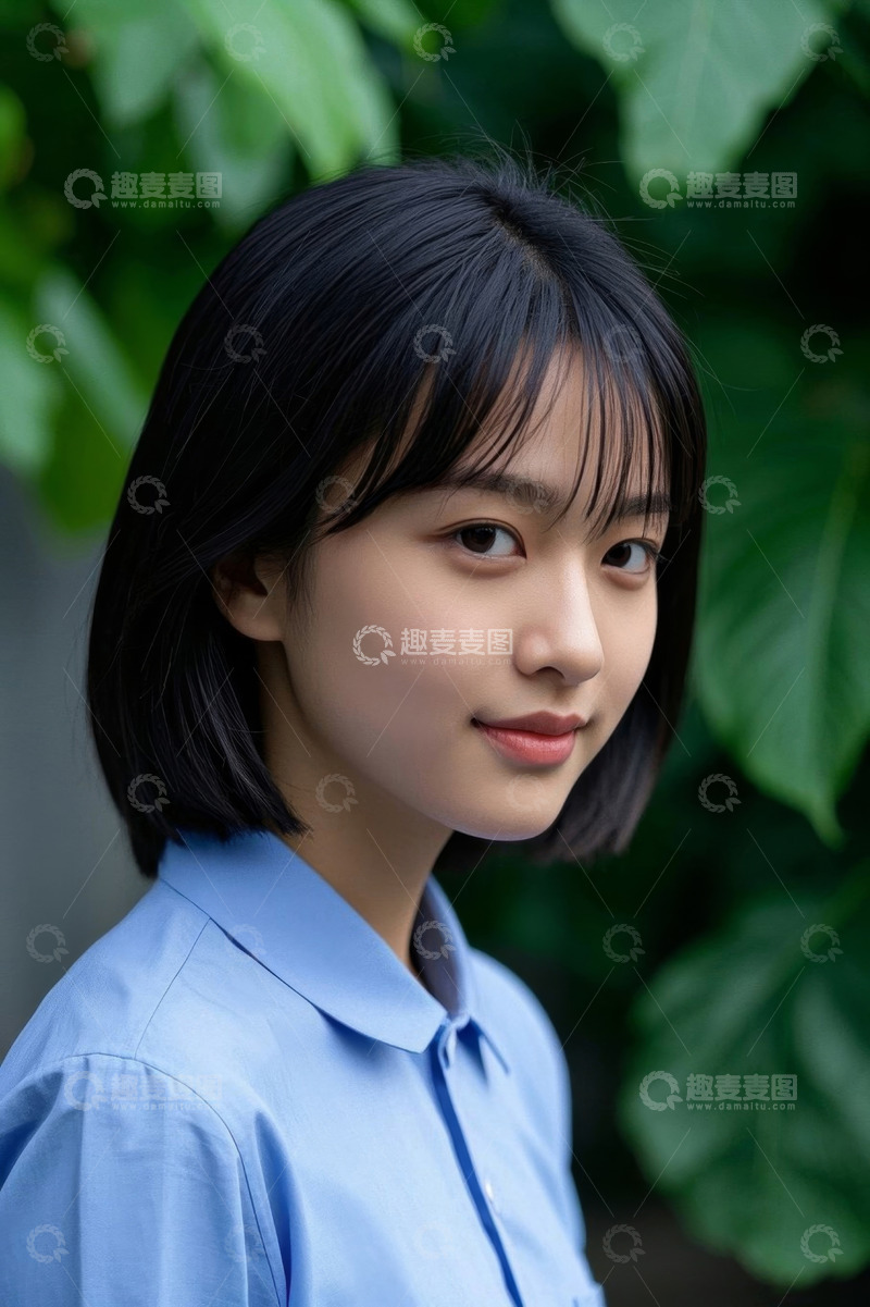 高清大图下载【趣麦麦图】清纯女孩户外写真绿叶背景