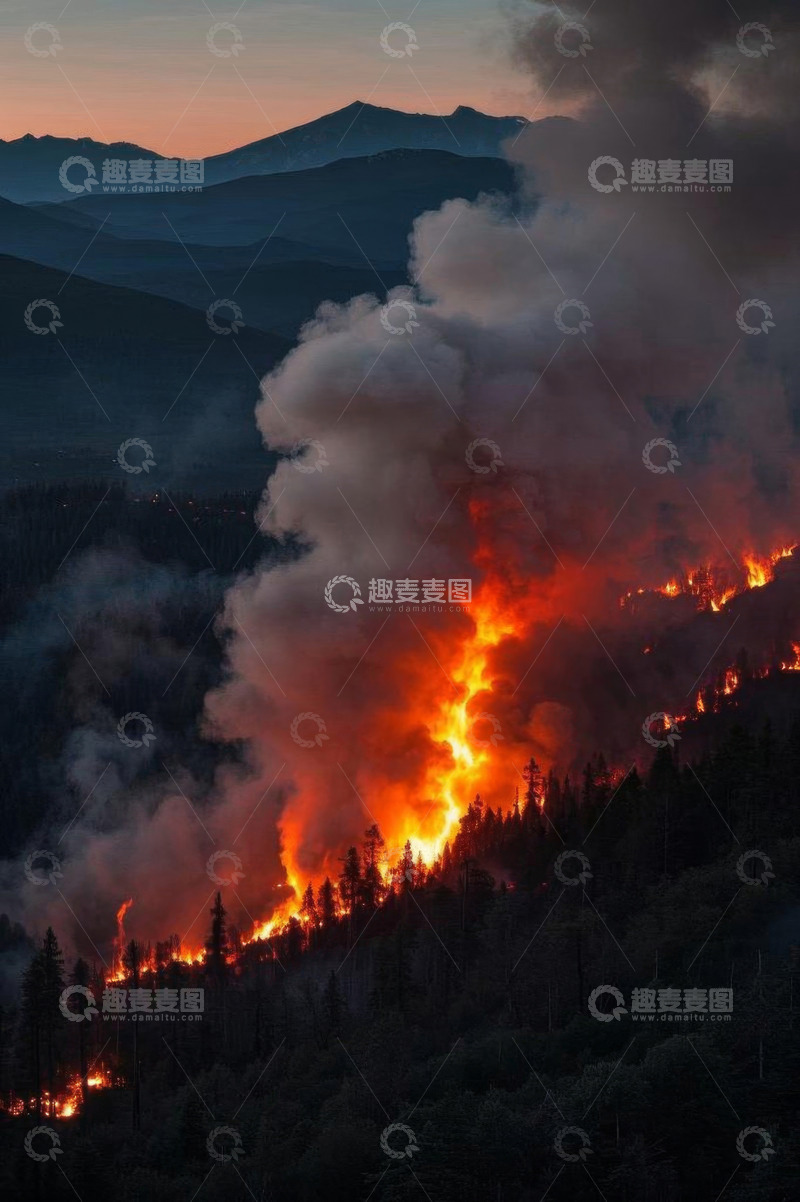 高清大图下载【趣麦麦图】山林火灾现场全景