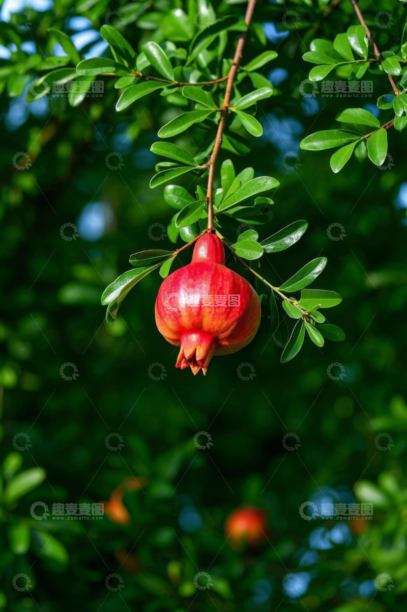 高清大图下载【趣麦麦图】枝头成熟石榴特写