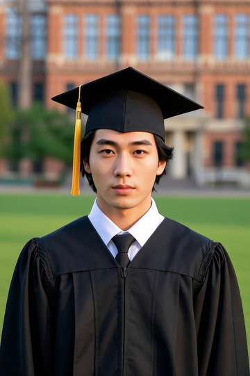 毕业生身穿学士服留影