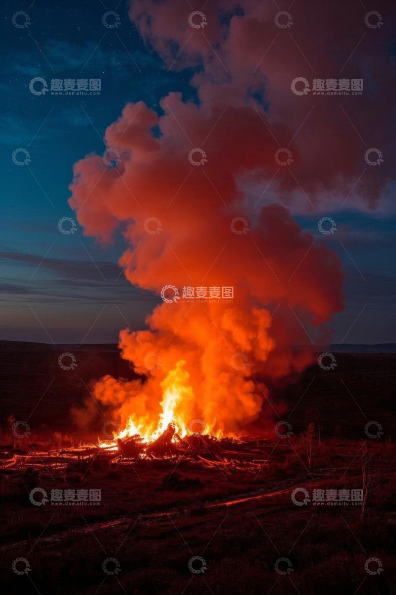 高清大图下载【趣麦麦图】野外篝火燃烧夜景