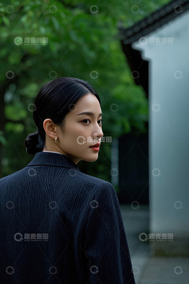 高清大图下载【趣麦麦图】回眸凝望女子侧身照