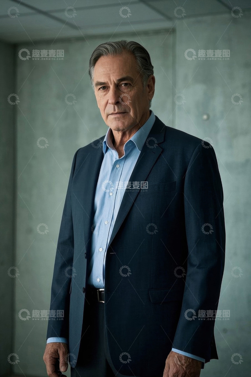 高清大图下载【趣麦麦图】深色西装老年男子肖像写真