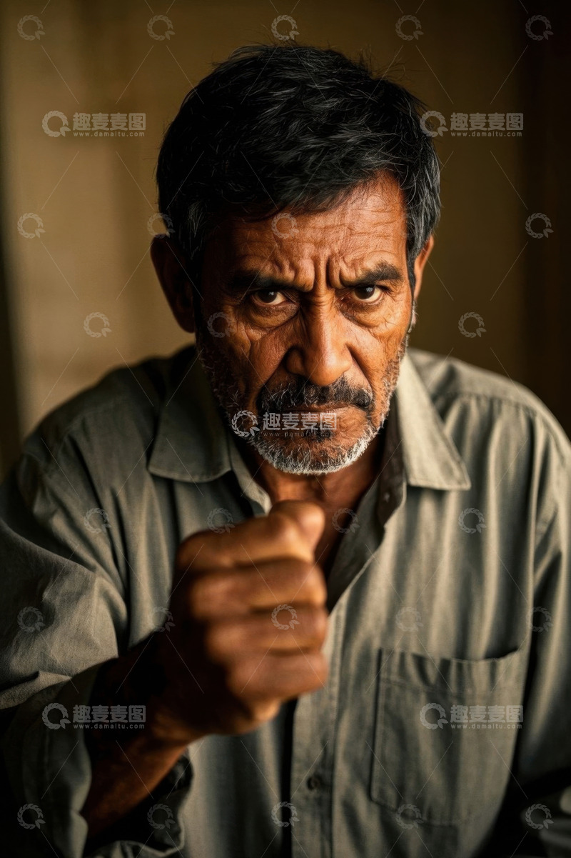 高清大图下载【趣麦麦图】愤怒的老年男子紧握拳头