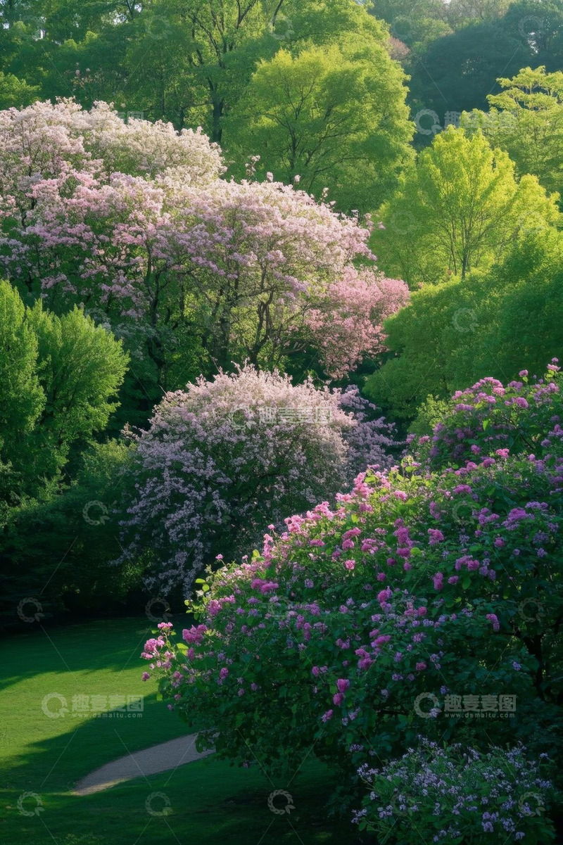 高清大图下载【趣麦麦图】公园繁花盛开的绿植景观