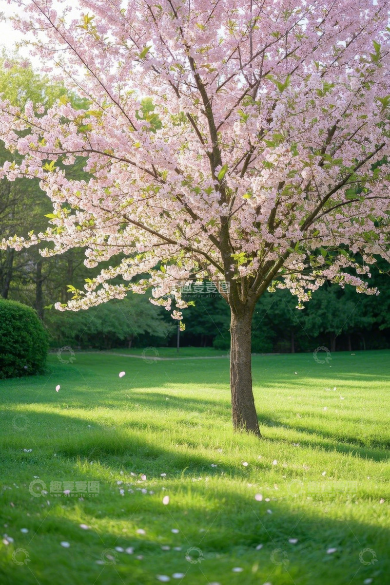 高清大图下载【趣麦麦图】草坪上盛开的樱花树