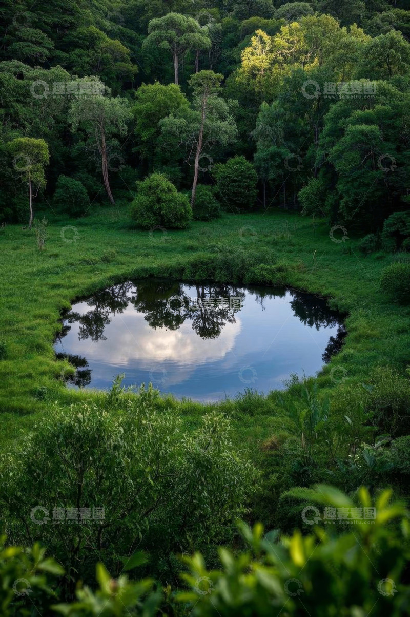 高清大图下载【趣麦麦图】森林中的静谧水塘自然风光