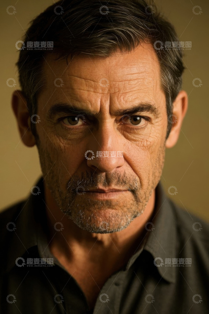 高清大图下载【趣麦麦图】中年男子严肃凝视特写