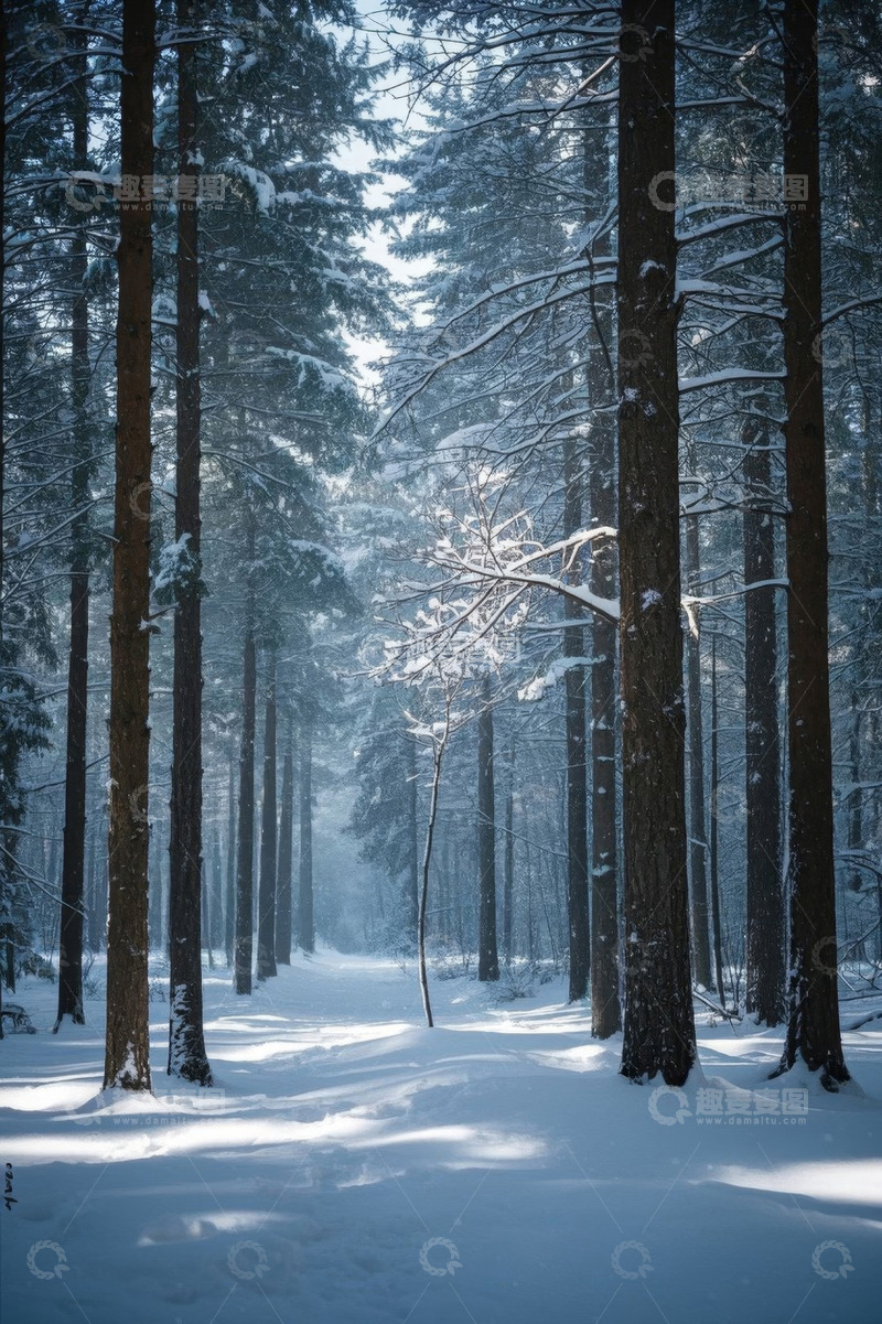 高清大图下载【趣麦麦图】雪后森林雪景自然景观