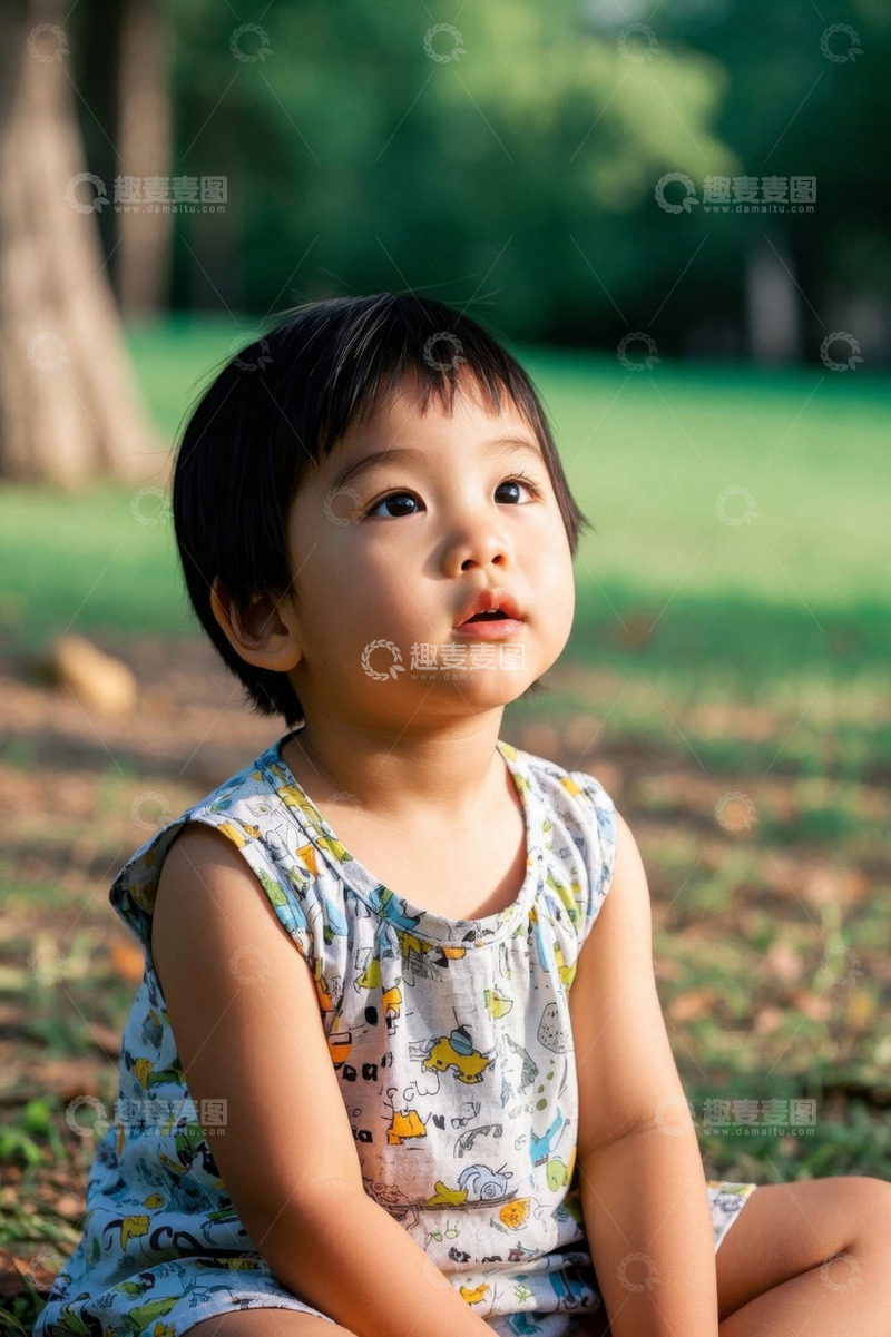 高清大图下载【趣麦麦图】阳光下可爱的小女孩仰望天空