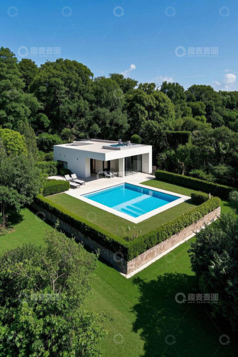 高清大图下载【趣麦麦图】现代别墅与户外游泳池景观