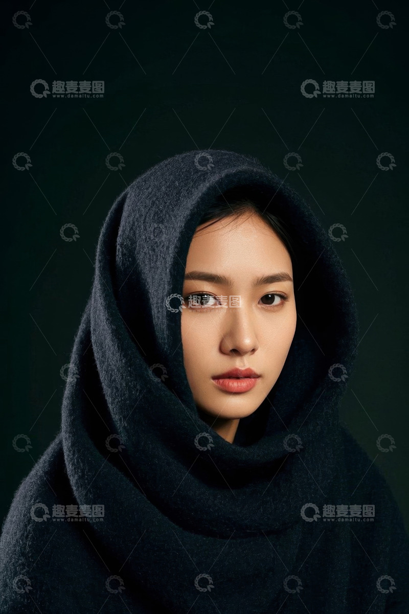 高清大图下载【趣麦麦图】深色衣物包裹的亚洲女性肖像