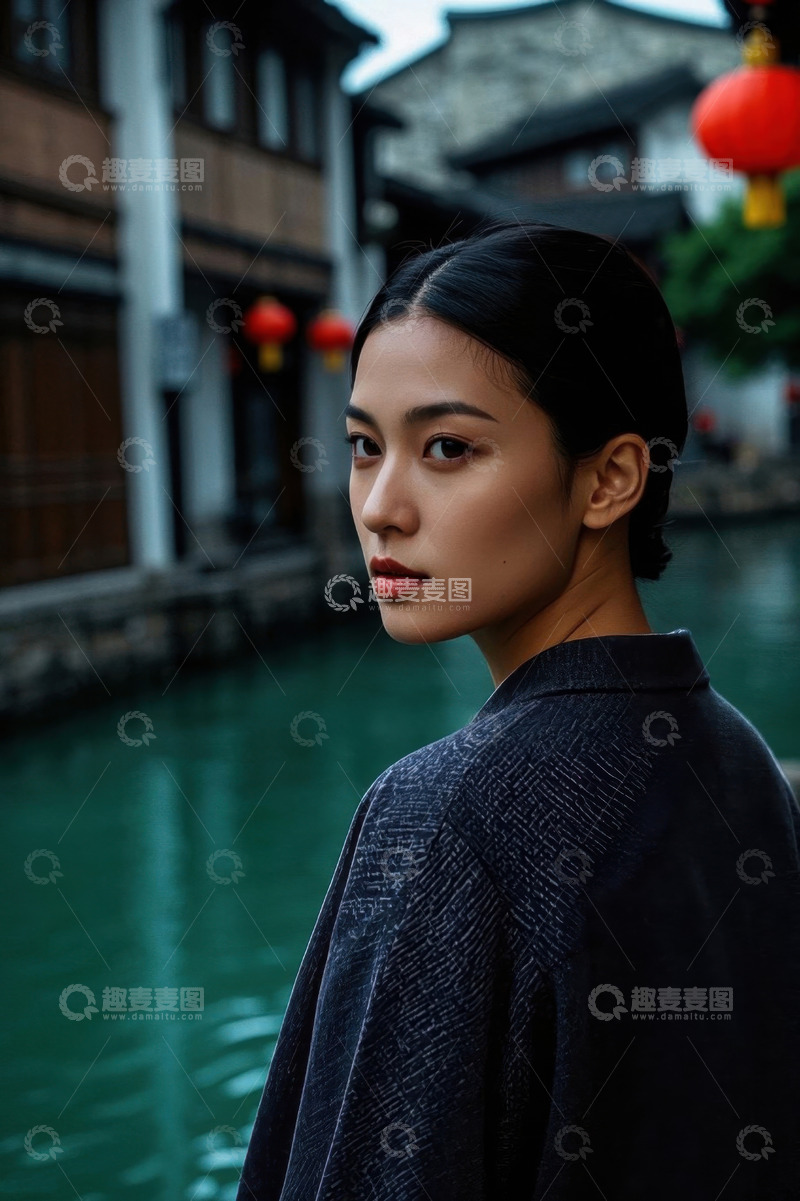 高清大图下载【趣麦麦图】中国古镇女子侧身回眸