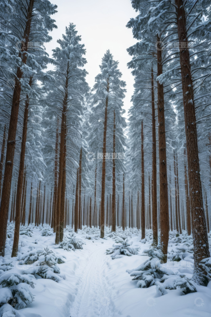 高清大图下载【趣麦麦图】冬日雪覆盖的森林景象