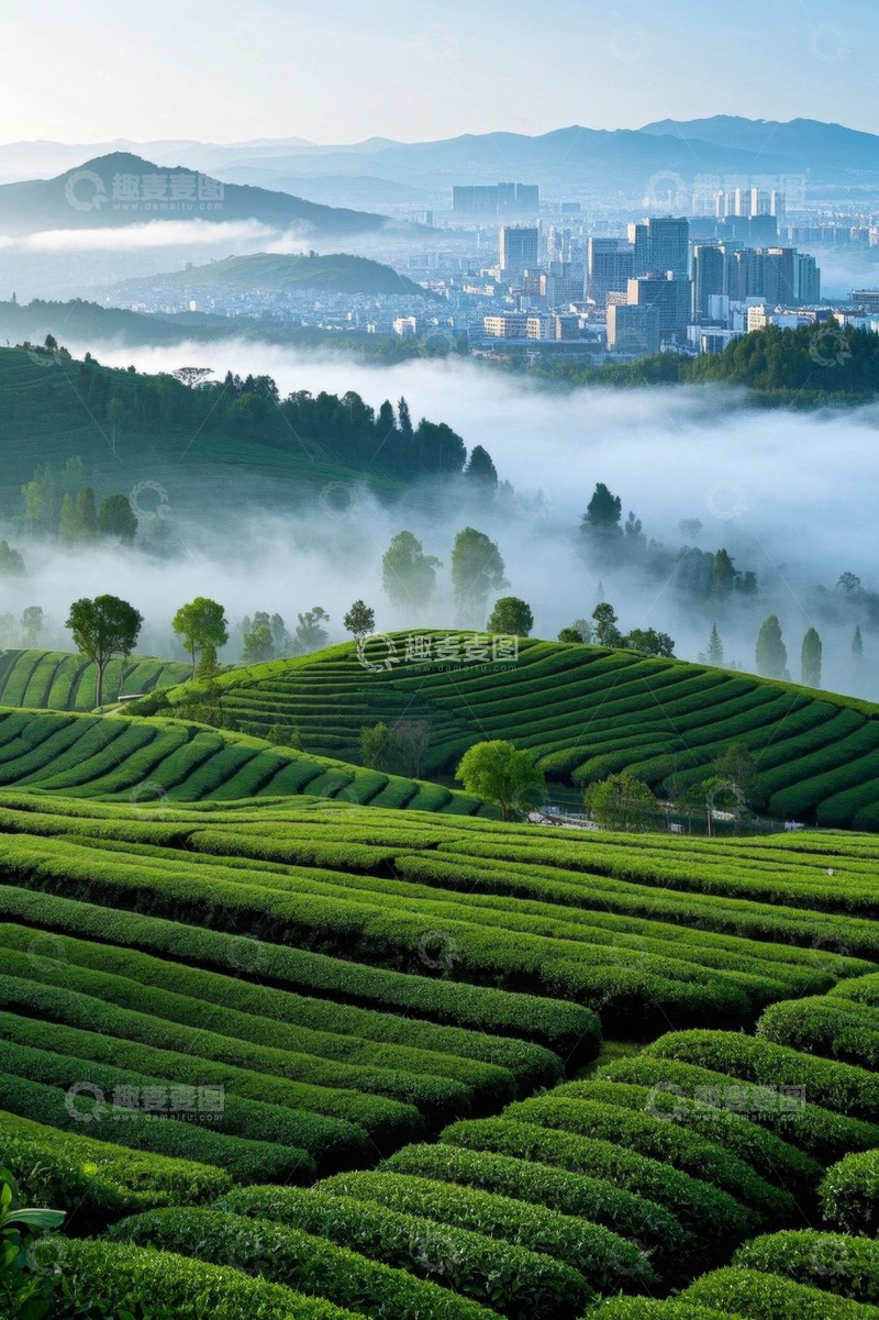 高清大图下载【趣麦麦图】城市边的茶园风光