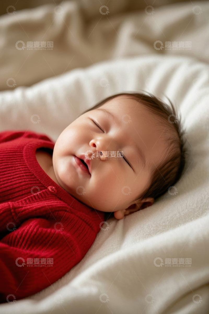 高清大图下载【趣麦麦图】婴儿熟睡在柔软的床上
