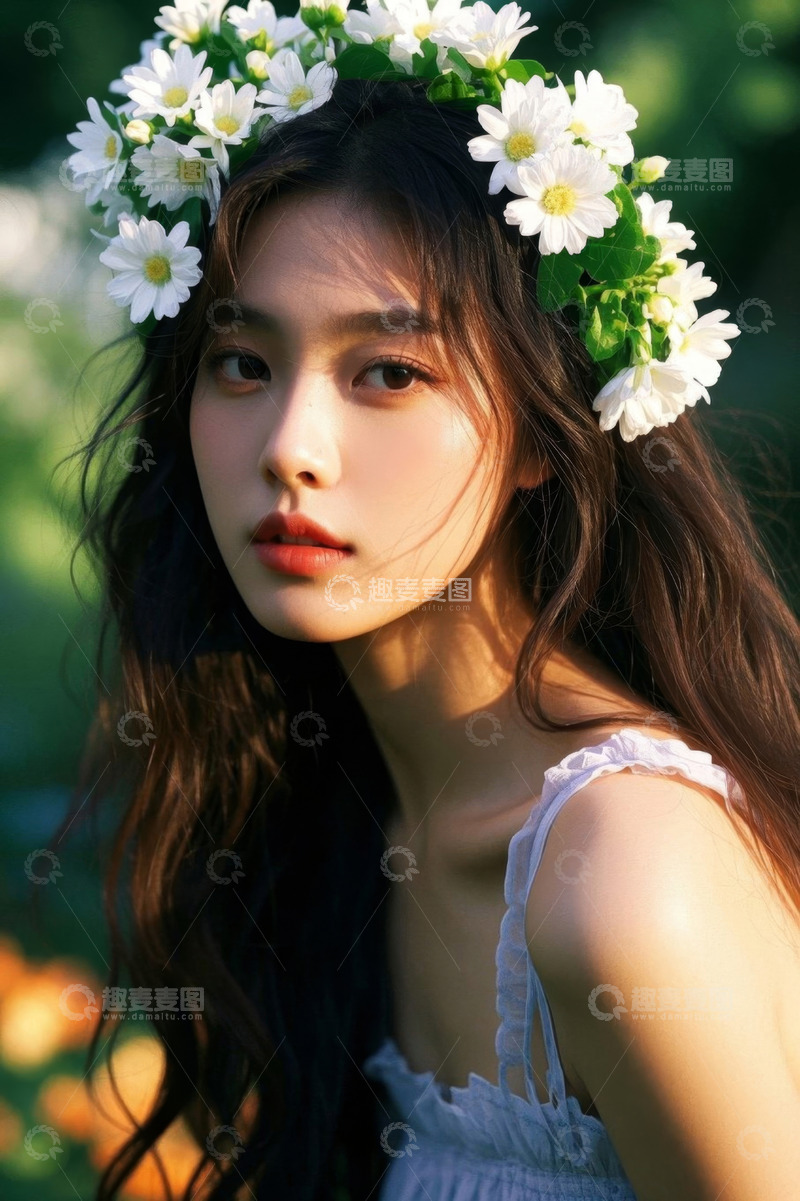 高清大图下载【趣麦麦图】戴花环的女孩清新写真