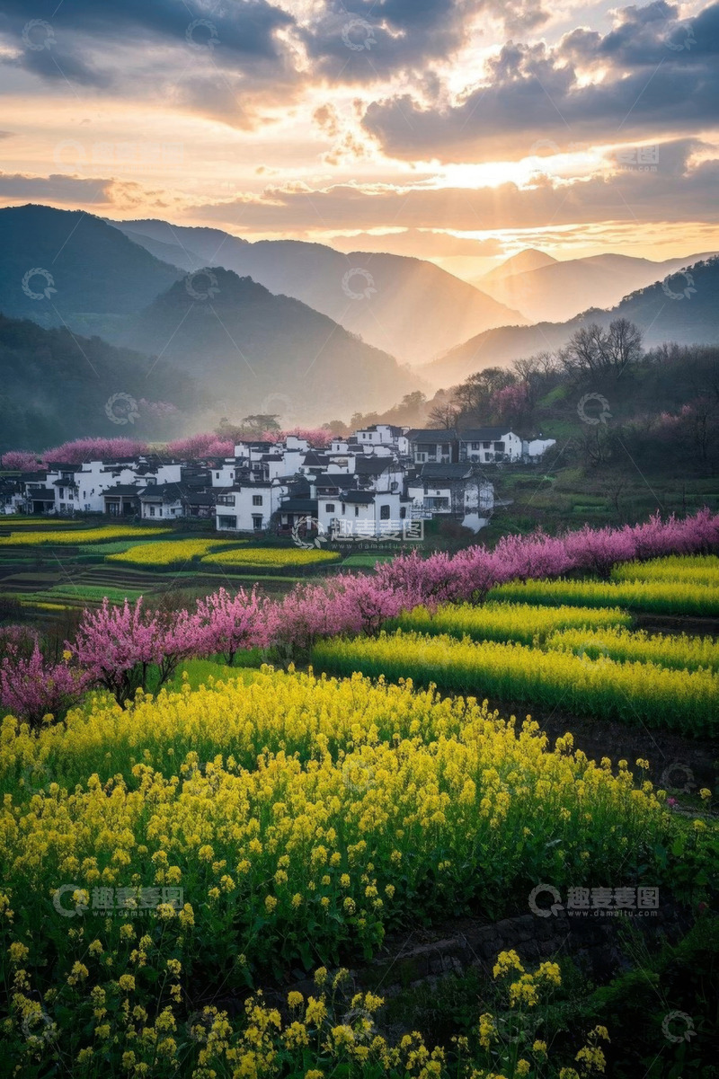 高清大图下载【趣麦麦图】婺源山村春日田园风光