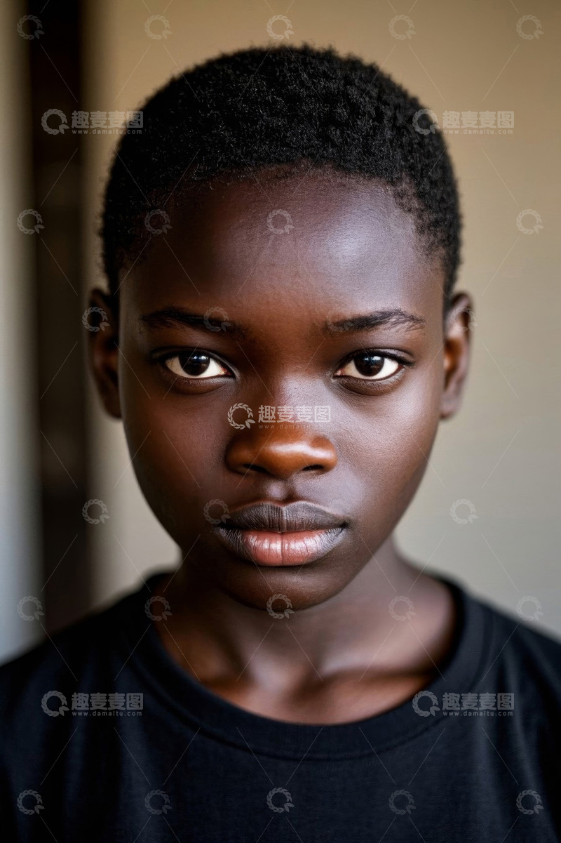 高清大图下载【趣麦麦图】非洲裔少年的严肃肖像